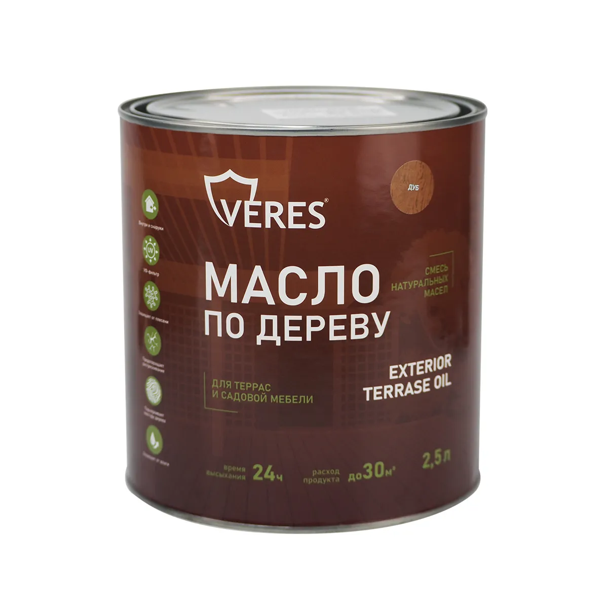 МАСЛО ПО ДЕРЕВУ "EXTERIOR TERRASE OIL" ДЛЯ НАРУЖНЫХ РАБОТ ДУБ 2,5 Л (1/6) "VERES"
