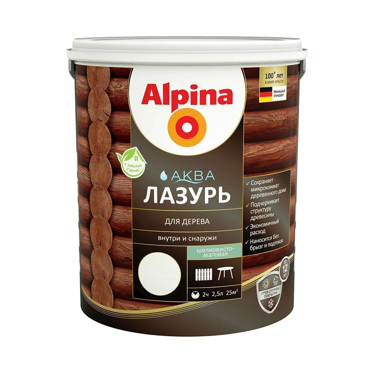 ЛАЗУРЬ ДЕРЕВОЗАЩИТНАЯ "АКВА" БЕЛАЯ  2,5 Л (1/4) "ALPINA"