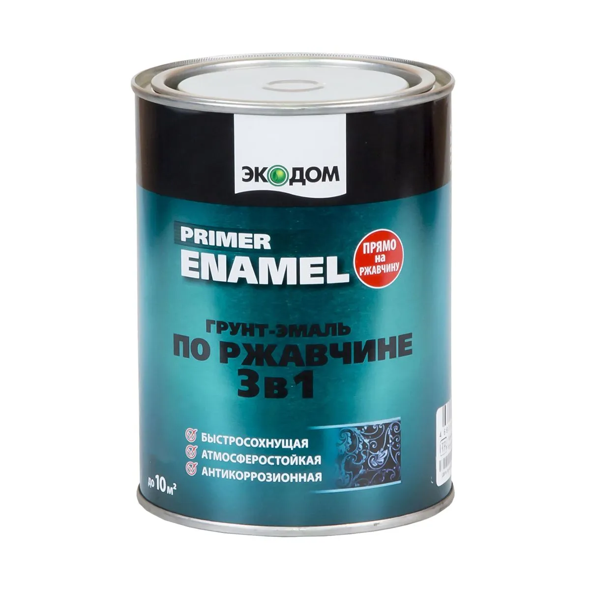 ГРУНТ- ЭМАЛЬ ПО РЖАВЧИНЕ "ЭКОДОМ"  3 В 1  БЕЛАЯ  0,9 КГ (1/6) "РОГНЕДА"