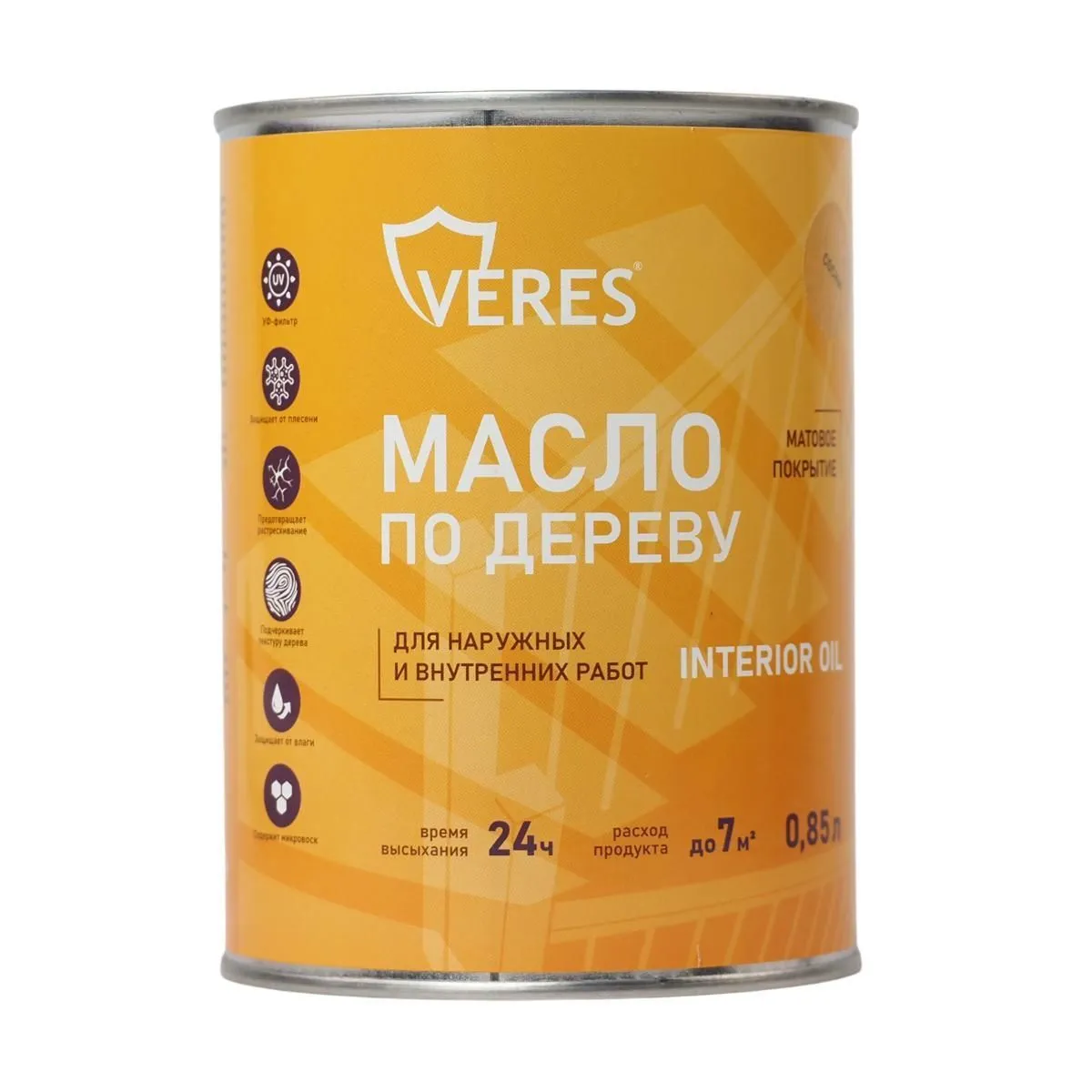 МАСЛО ПО ДЕРЕВУ "INTERIOR OIL" ДЛЯ ВНУТР. И НАРУЖНЫХ РАБОТ СОСНА 0,85 Л (1/14) "VERES"