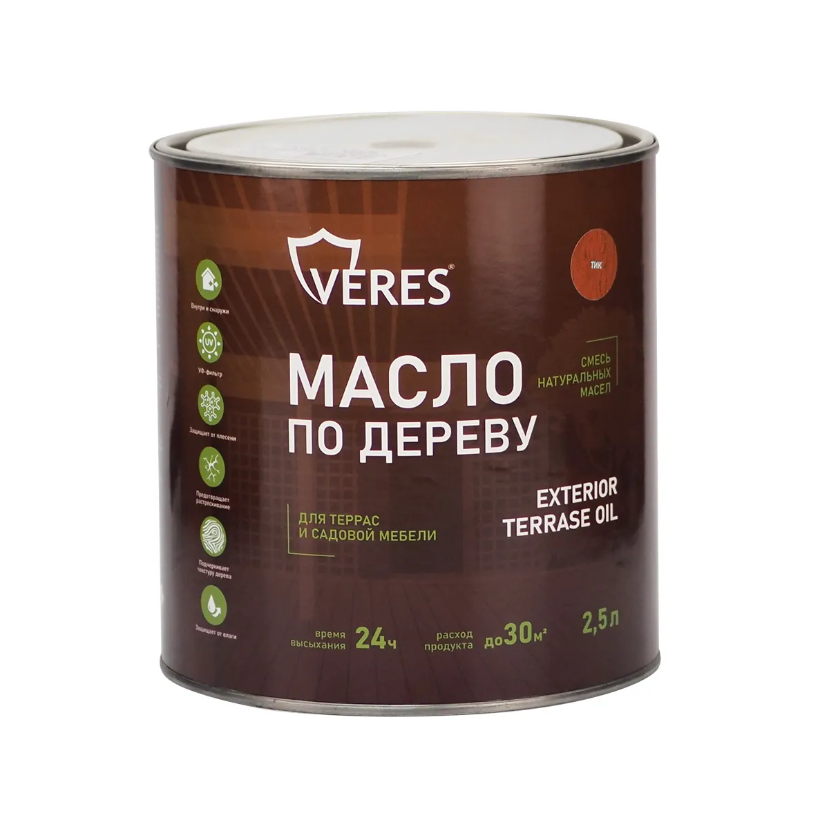 МАСЛО ПО ДЕРЕВУ "EXTERIOR TERRASE OIL" ДЛЯ НАРУЖНЫХ РАБОТ ТИК 2,5 Л (1/6) "VERES"