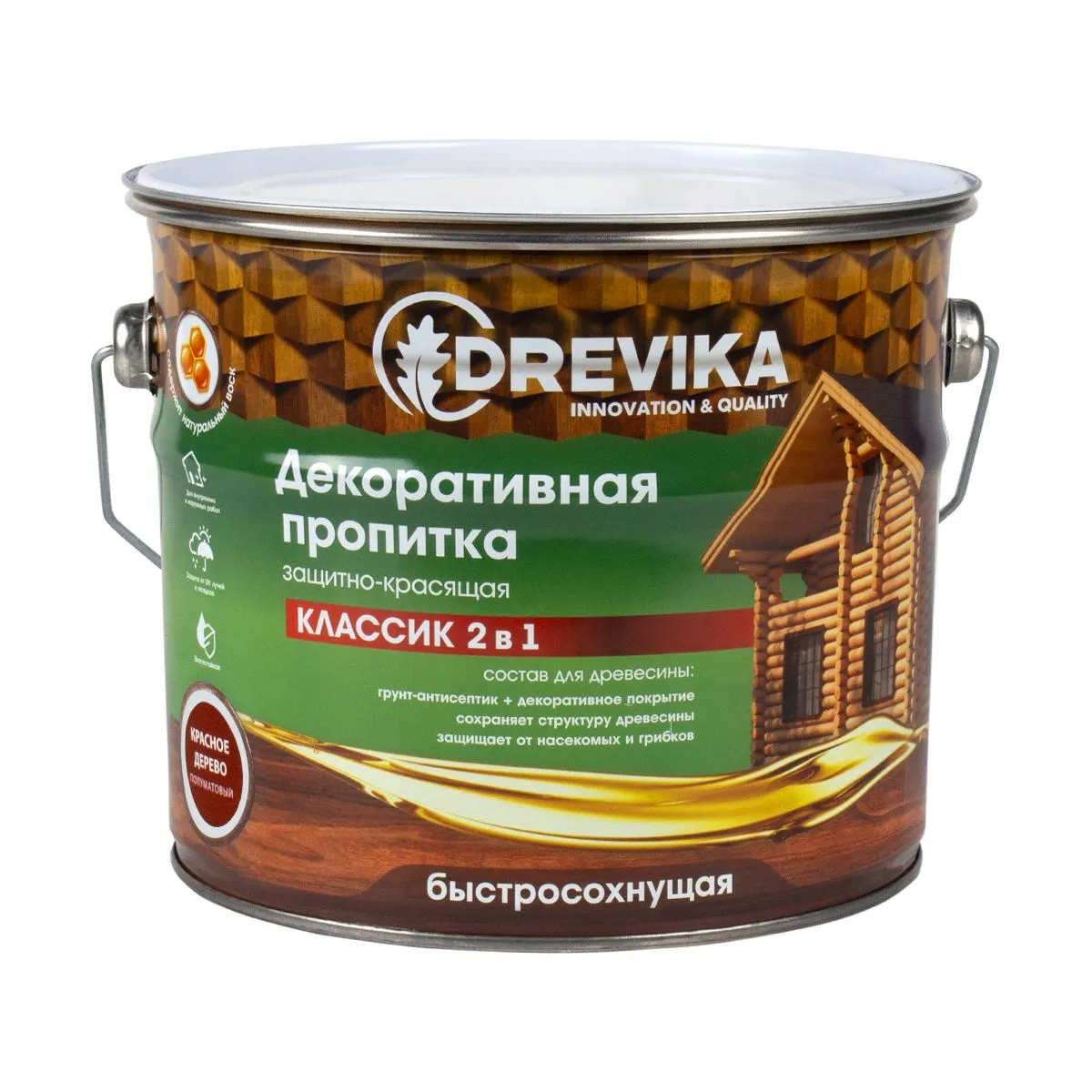 ПРОПИТКА ДЕКОРАТИВНАЯ "КЛАССИК 2 В 1" КРАСНОЕ ДЕРЕВО 2,7 Л (1/4) "DREVIKA"