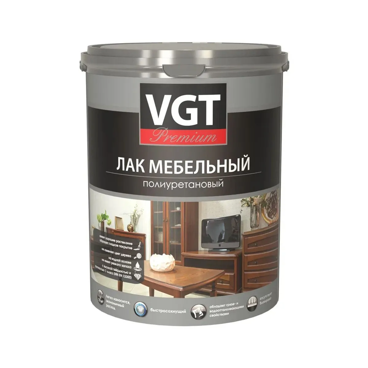 ЛАК МЕБЕЛЬНЫЙ "PREMIUM" ПОЛИУРЕТАНОВЫЙ  МАТОВ. 0,9 КГ (6) "ВГТ"