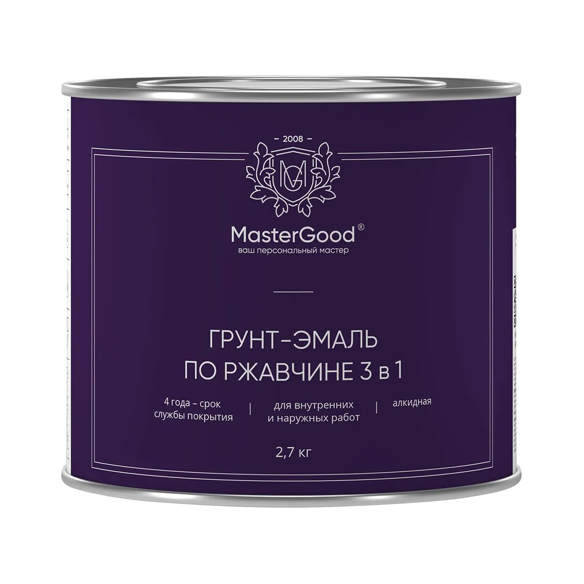 ГРУНТ- ЭМАЛЬ ПО РЖАВЧИНЕ  3 В 1 БЕЛАЯ 2,7 КГ (1/6) "MASTERGOOD"
