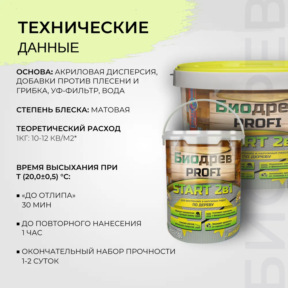 Биодрев PROFI «START 2в1» (грунт-пропитка с защитой от плесени и грибка)