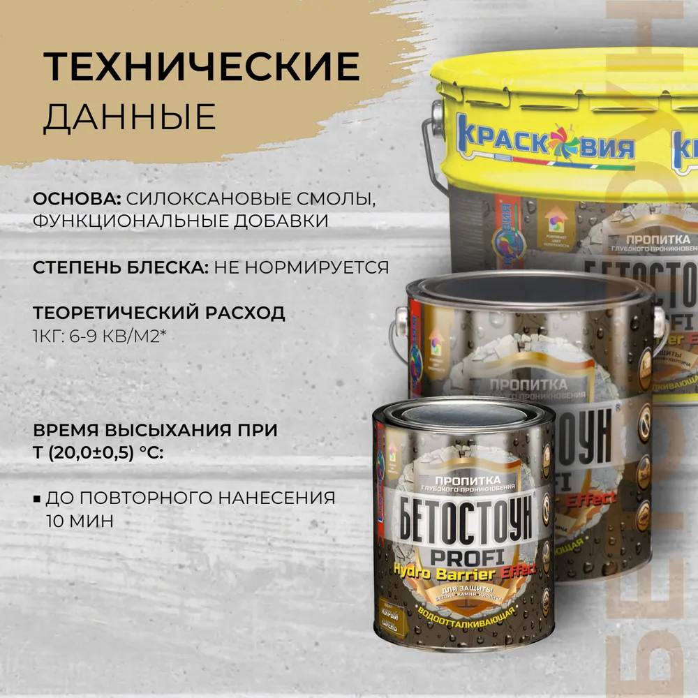 Бетостоун PROFI «HYDRO BARRIER Effect» (водоотталкивающая пропитка с эффектом «мокрый камень»)