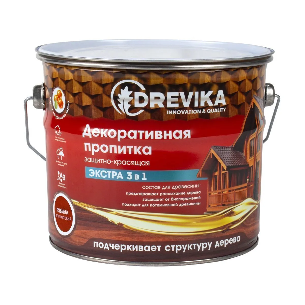 ПРОПИТКА ДЕКОРАТИВНАЯ "ЭКСТРА 3 В 1" РЯБИНА 3 Л (1/4) "DREVIKA"