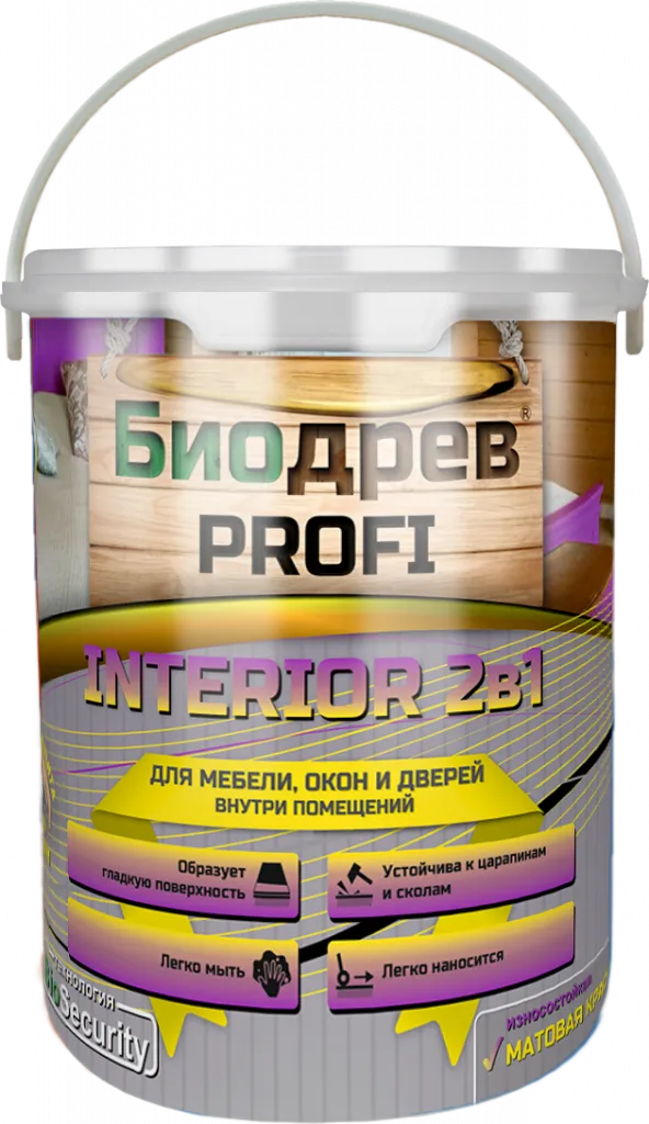 Биодрев PROFI «INTERIOR 2в1» (износостойкая матовая краска для мебели, окон и дверей)