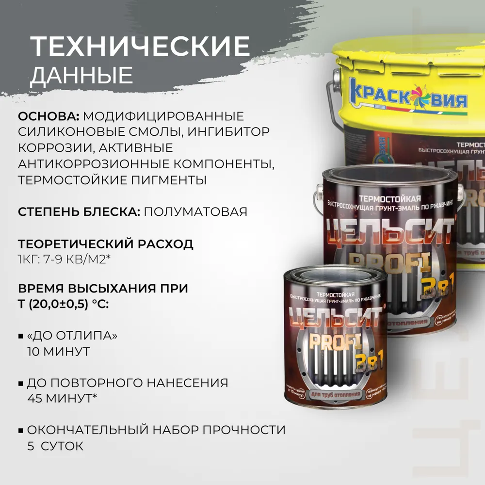 Цельсит PROFI «3 в 1» (термостойкая быстросохнущая грунт-эмаль 3в1 по ржавчине)