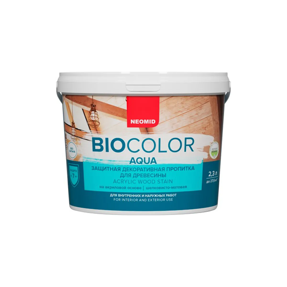 ПРОПИТКА ЗАЩИТНАЯ ДЕКОРАТИВНАЯ ДЛЯ ДРЕВЕСИНЫ "BIO COLOR AQUA" 2,3 Л БЕСЦВЕТНАЯ (1/4) "NEOMID"