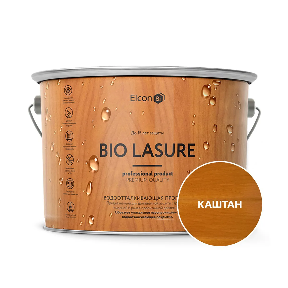 ПРОПИТКА ВОДООТТАЛКИВАЮЩАЯ ДЛЯ ДЕРЕВА "BIO LASURE" КАШТАН 2 Л (1/4) "ELCON"