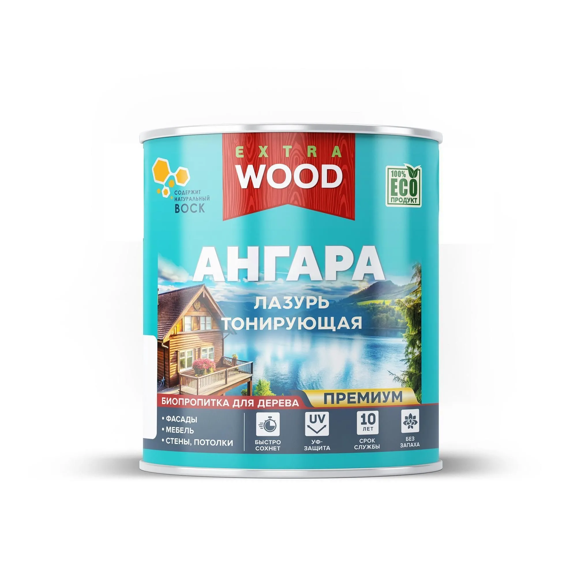 ЛАЗУРЬ ДЛЯ ДЕРЕВА ТОНИРУЮЩАЯ "АНГАРА" ЯСЕНЬ 0,9 Л (8) "WOOD EXTRA"