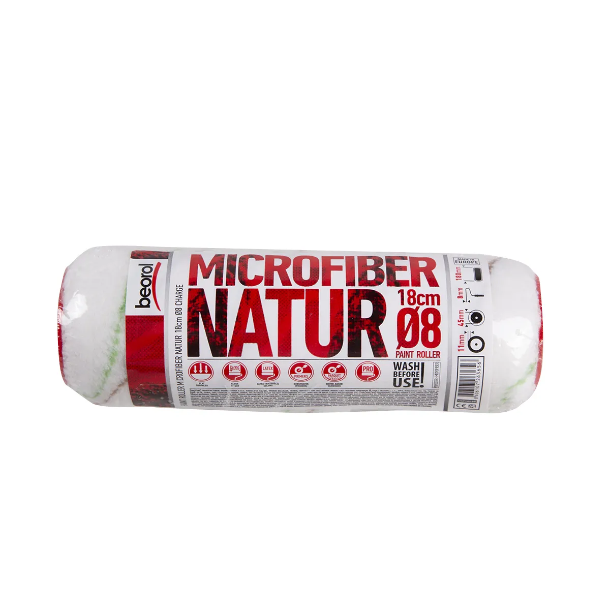 ВАЛИК ЗАПАСНОЙ МИКРОФИБРА "NATUR" D67/180 ММ (ВОРС 11 ММ) БЮГЕЛЬ 8 ММ (1/30) "BEOROL"