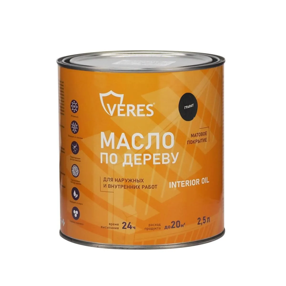 МАСЛО ПО ДЕРЕВУ "INTERIOR OIL" ДЛЯ ВНУТР. И НАРУЖНЫХ РАБОТ ГРАФИТ 2,5 Л (1/6) "VERES"