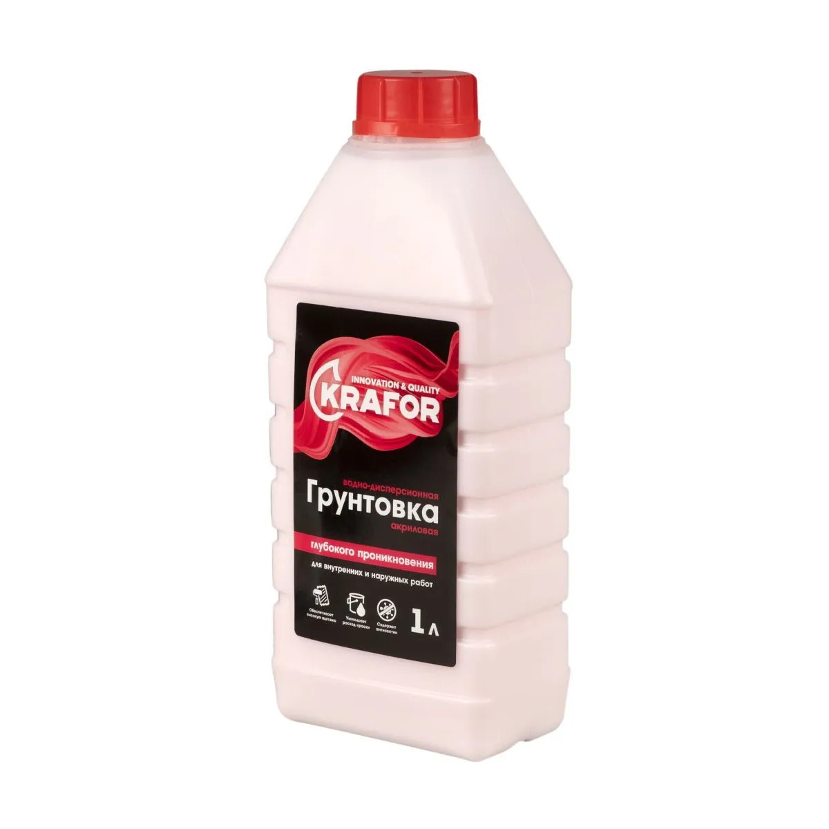ГРУНТОВКА ГЛУБОКОГО ПРОНИК. УНИВЕРС.  1 Л (1/12) "KRAFOR" (КРАСНАЯ ЭТИК.)