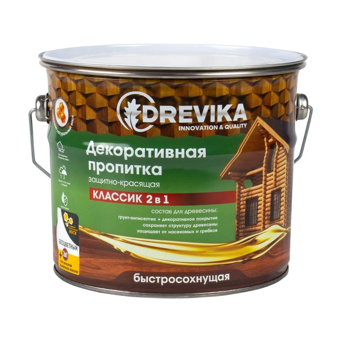 ПРОПИТКА ДЕКОРАТИВНАЯ "КЛАССИК 2 В 1" БЕСЦВЕТНЫЙ 2,7 Л (1/4) "DREVIKA"