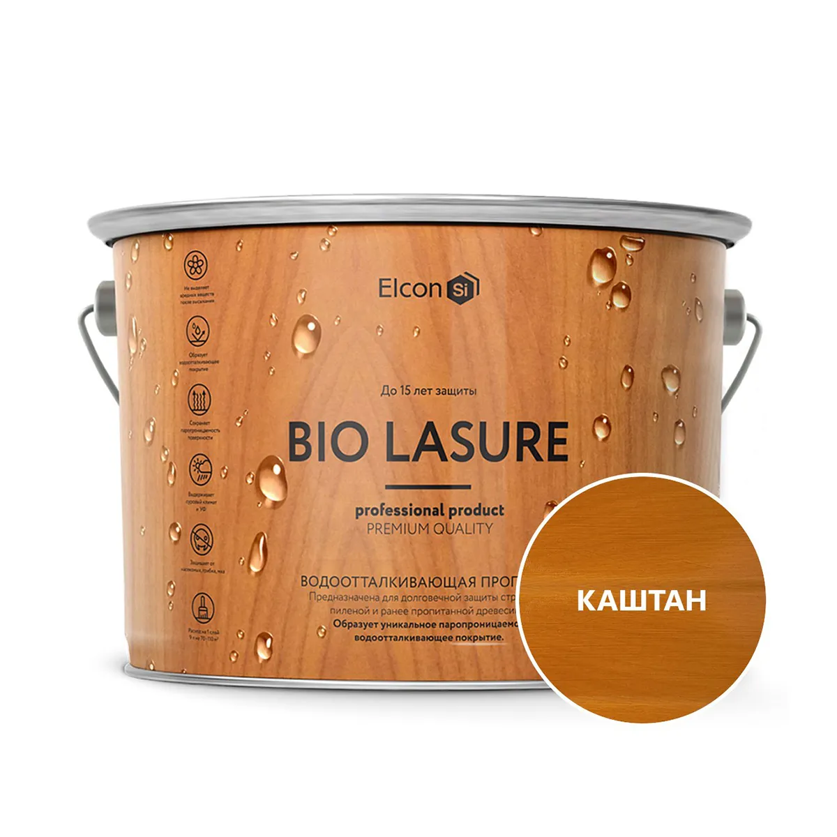 ПРОПИТКА ВОДООТТАЛКИВАЮЩАЯ ДЛЯ ДЕРЕВА "BIO LASURE" КАШТАН 9 Л (1) "ELCON"