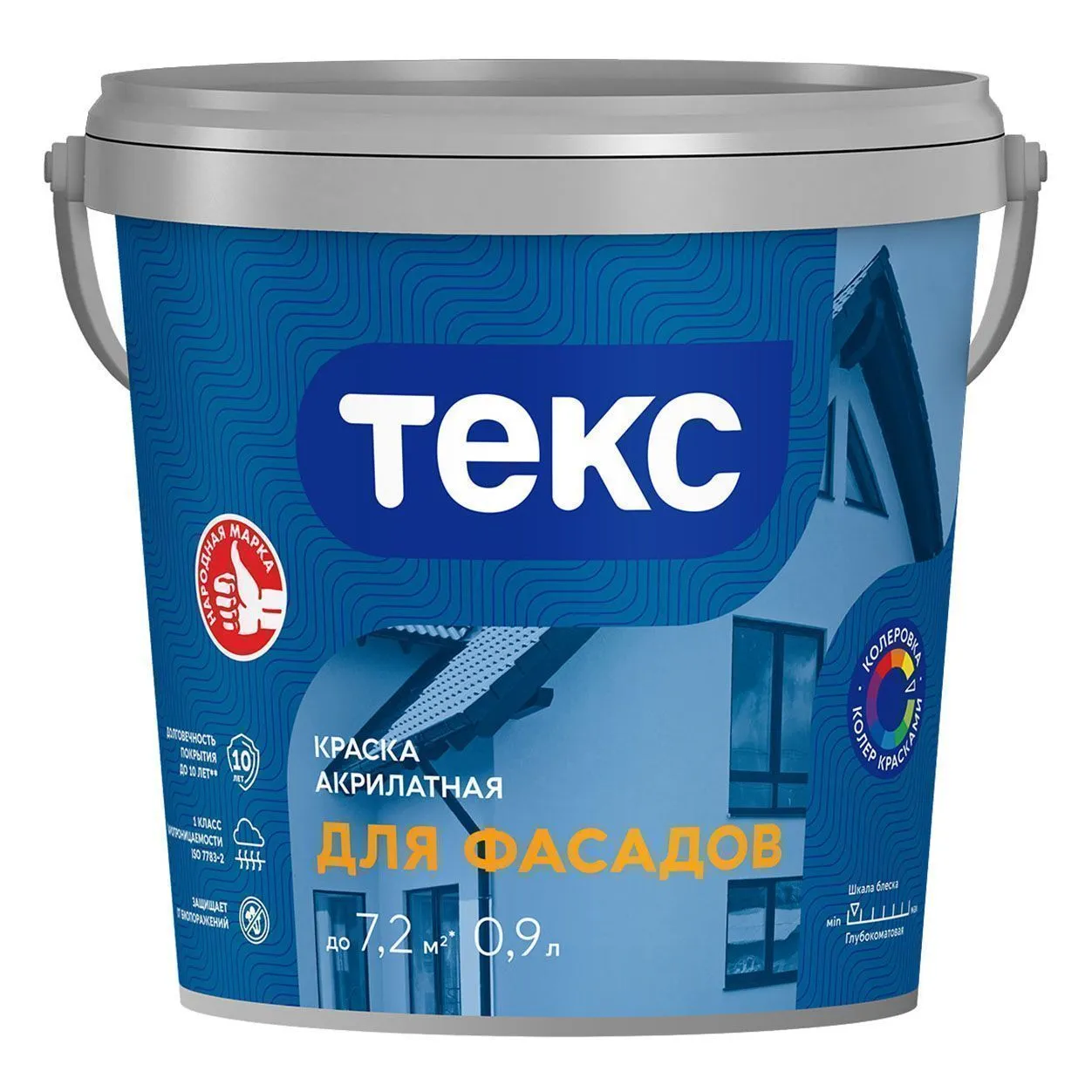 КРАСКА АКРИЛАТНАЯ ФАСАДНАЯ БАЗА A 0,9 Л (1/18) ТЕКС