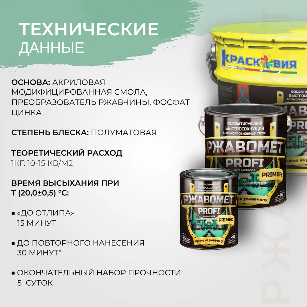 Ржавомет PROFI «PRIMER» (быстросохнущий фосфатирующий грунт для черных и цветных металлов)