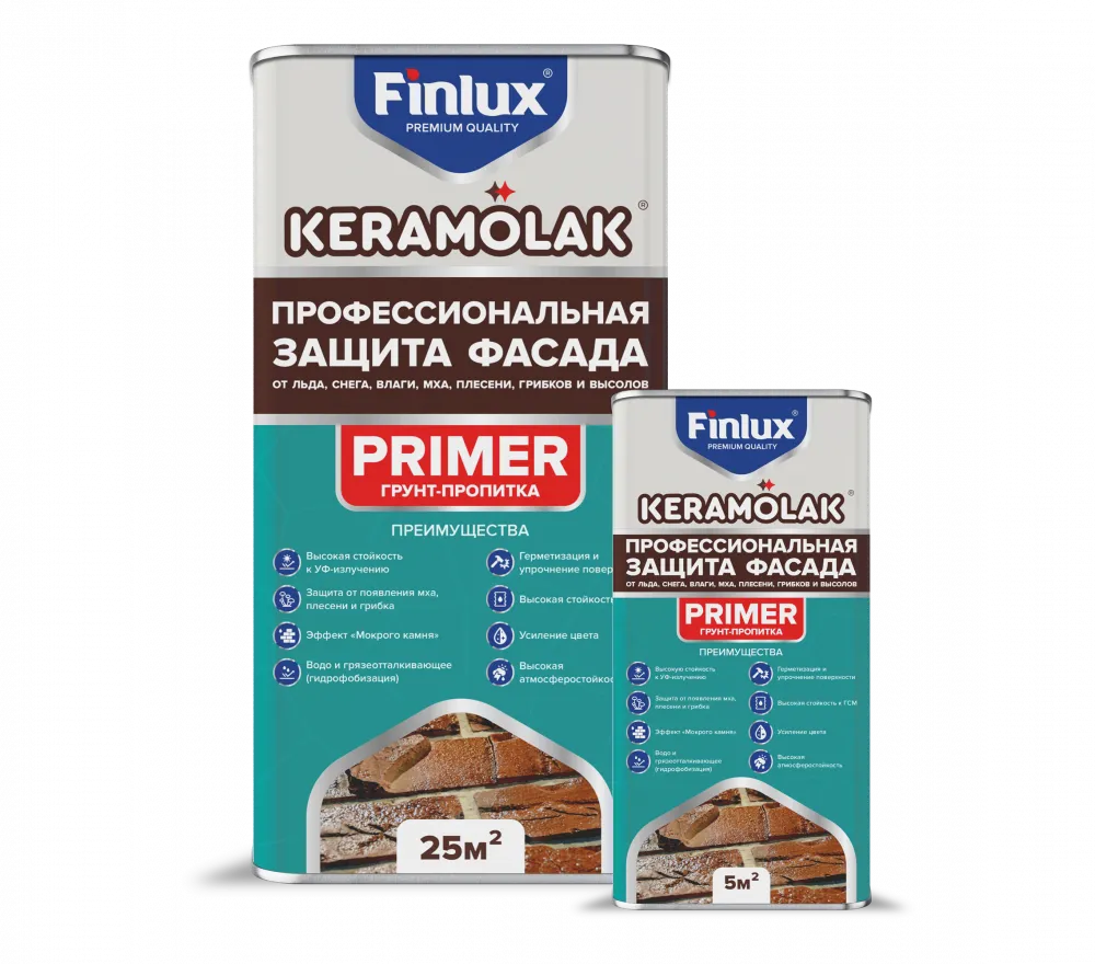 Finlux Keramolak Primer / Финлюкс Керамолак Праймер пропитка для защиты любых фасадов от льда  снега воздействия влаги мха плесени и грибков
