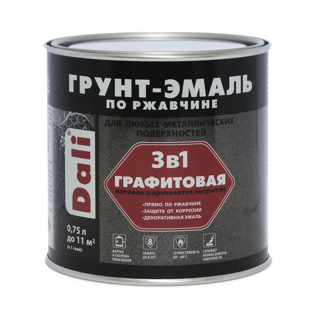 ГРУНТ- ЭМАЛЬ ПО РЖАВЧИНЕ "DALI" ГРАФИТОВАЯ 3 В 1 КОРИЧНЕВАЯ  0,75 Л (1/6) "РОГНЕДА"