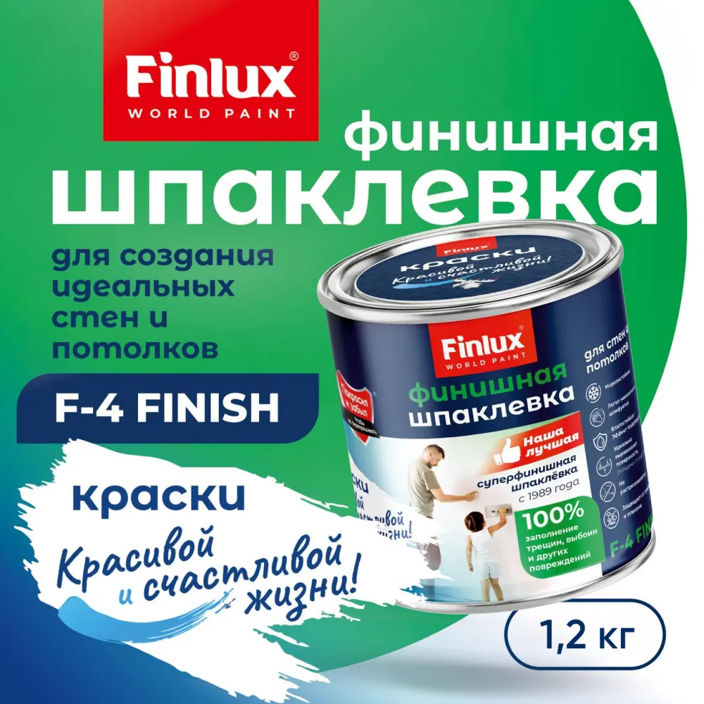 Finlux F-4 Готовая Финишная полимерная шпаклевка для стен и потолков (0,75 кг., Белая)