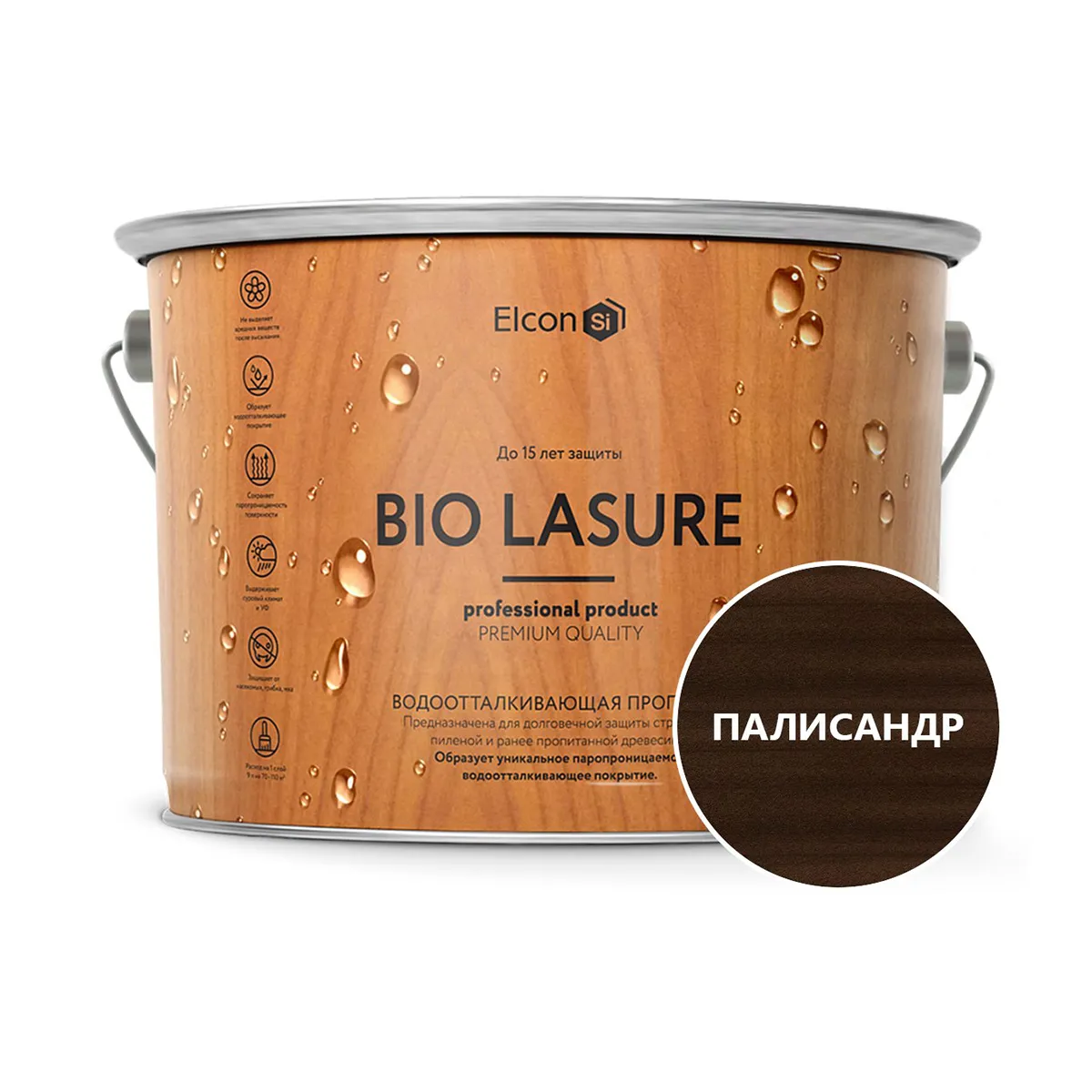 ПРОПИТКА ВОДООТТАЛКИВАЮЩАЯ ДЛЯ ДЕРЕВА "BIO LASURE" ПАЛИСАНДР 2 Л (1/4) "ELCON"