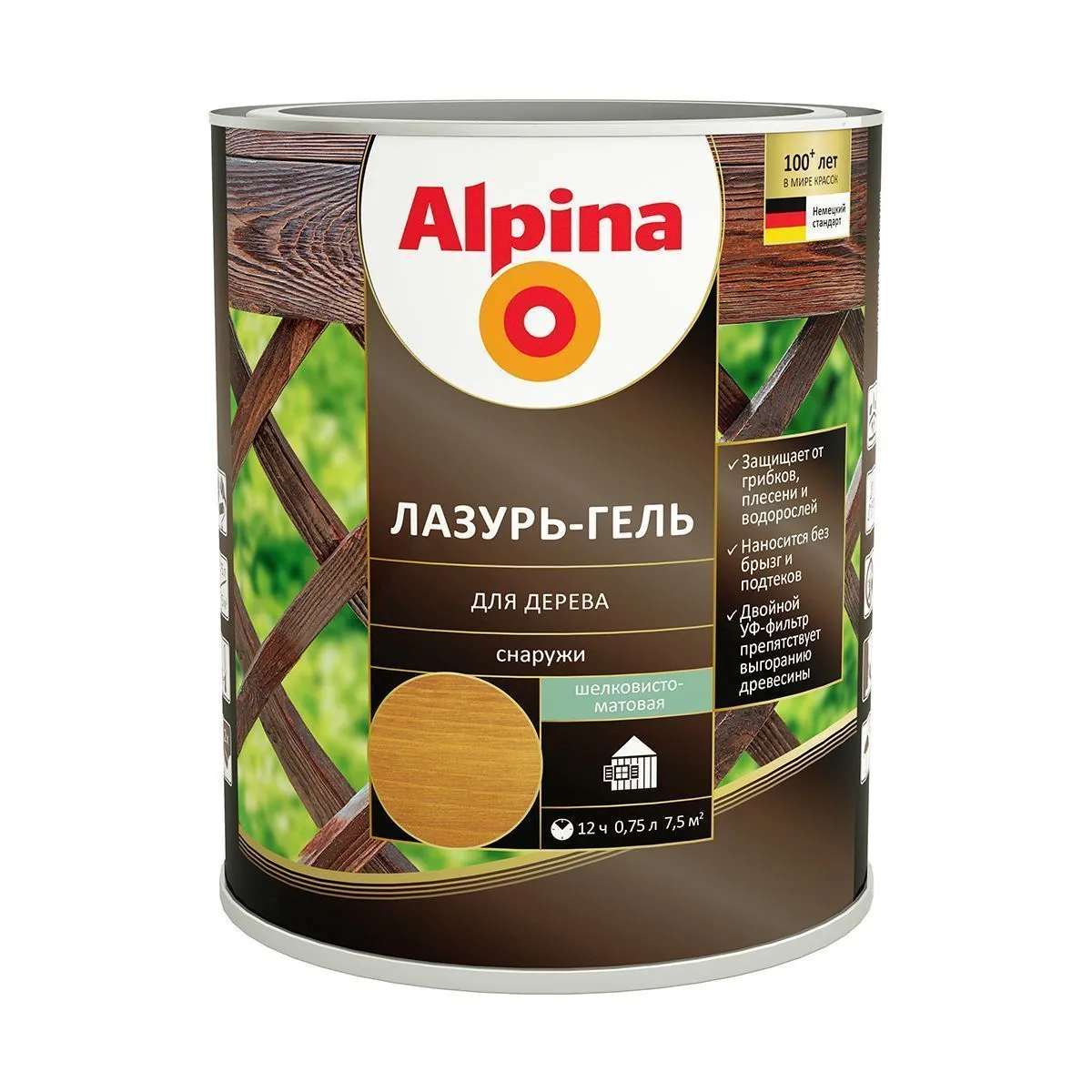 ЛАЗУРЬ-ГЕЛЬ ДЕРЕВОЗАЩИТНАЯ ТИК  0,75 Л (1/6) "ALPINA"