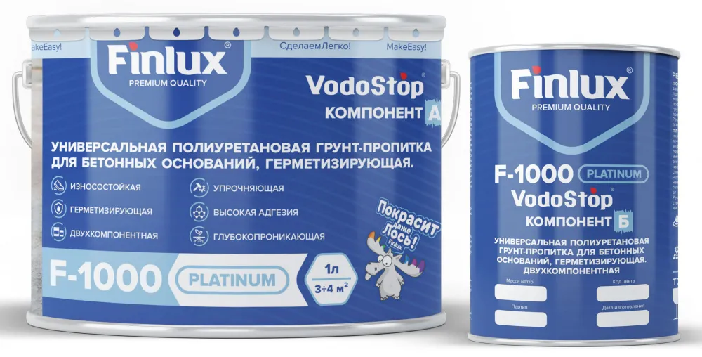 VodoStop® Универсальная полиуретановая герметизирующая грунт-пропитка для бетона Finlux F-1000 Platinum