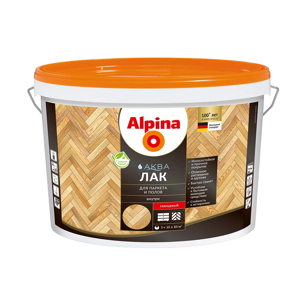 ЛАК АКРИЛОВЫЙ "АКВА" ПАРКЕТНЫЙ ГЛЯНЦ. 10 Л (1) "ALPINA"