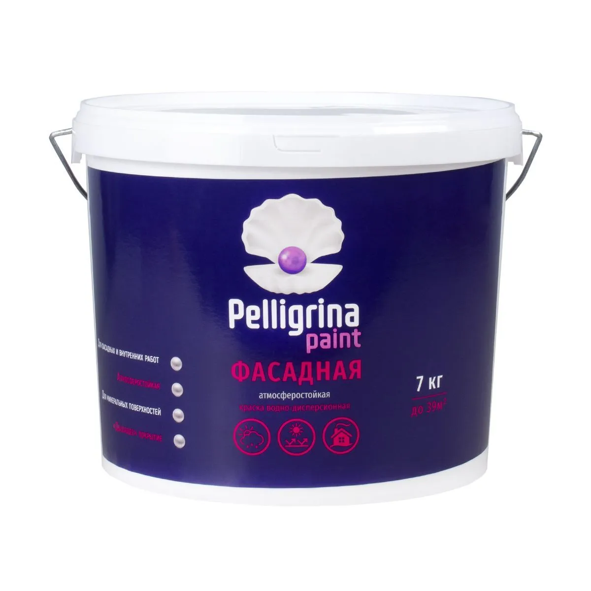 КРАСКА АКРИЛ. ФАСАДНАЯ БЕЛОСНЕЖНАЯ  7 КГ (1) "PELLIGRINA PAINT"