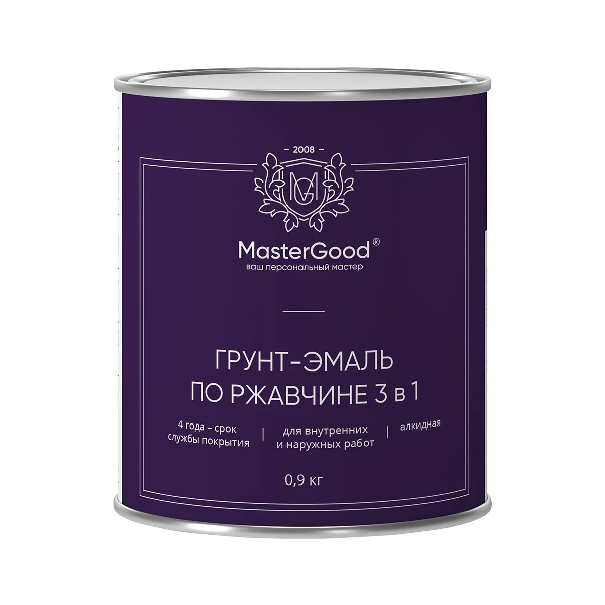 ГРУНТ- ЭМАЛЬ ПО РЖАВЧИНЕ  3 В 1 БЕЛАЯ 0,9 КГ (1/12) "MASTERGOOD"