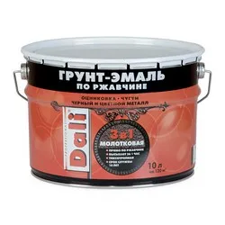 ГРУНТ- ЭМАЛЬ ПО РЖАВЧИНЕ "DALI" 3 В 1 МОЛОТКОВАЯ ЗЕЛЕНАЯ 10 Л (1) "РОГНЕДА"