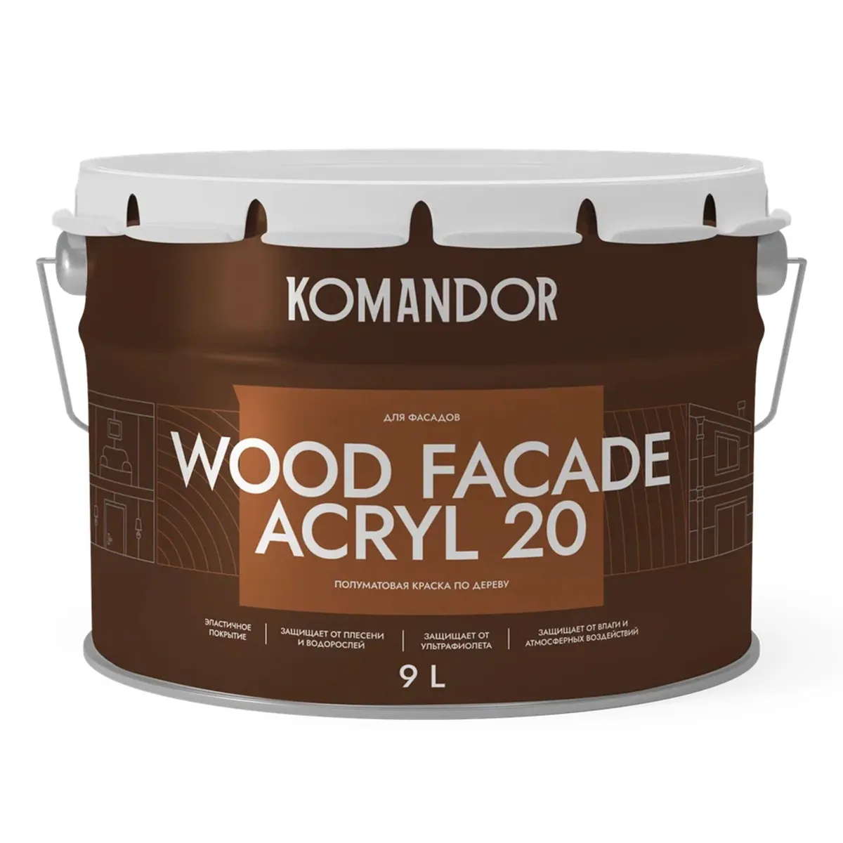 КРАСКА ПО ДЕРЕВУ "WOOD FACADE ACRYL 20" БАЗА A 9 Л (1) "KOMANDOR"