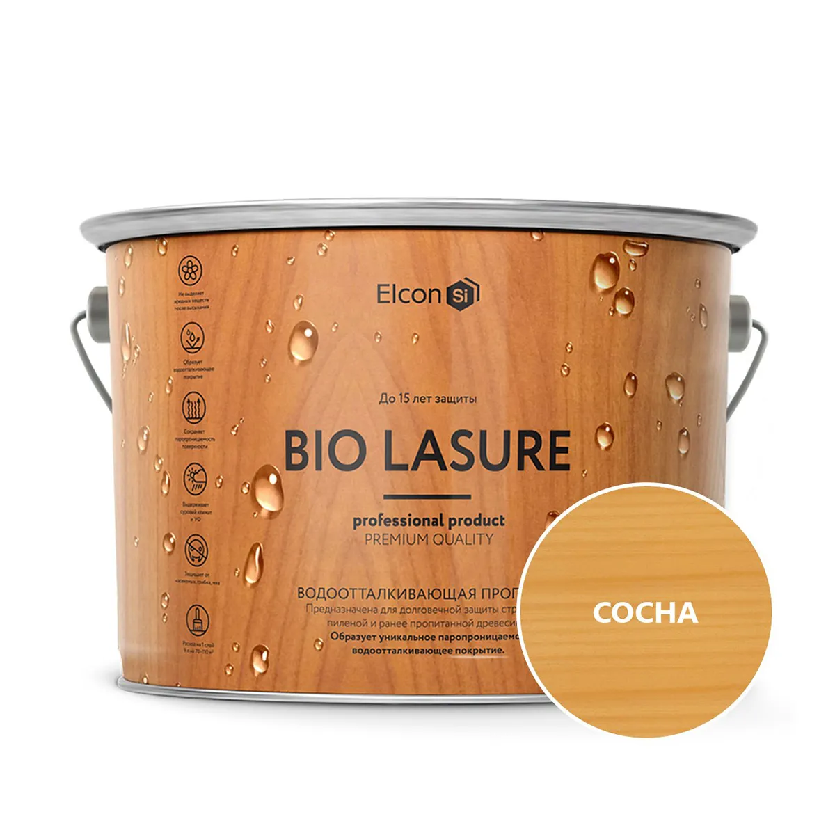 ПРОПИТКА ВОДООТТАЛКИВАЮЩАЯ ДЛЯ ДЕРЕВА "BIO LASURE" СОСНА 2 Л (1/4) "ELCON"