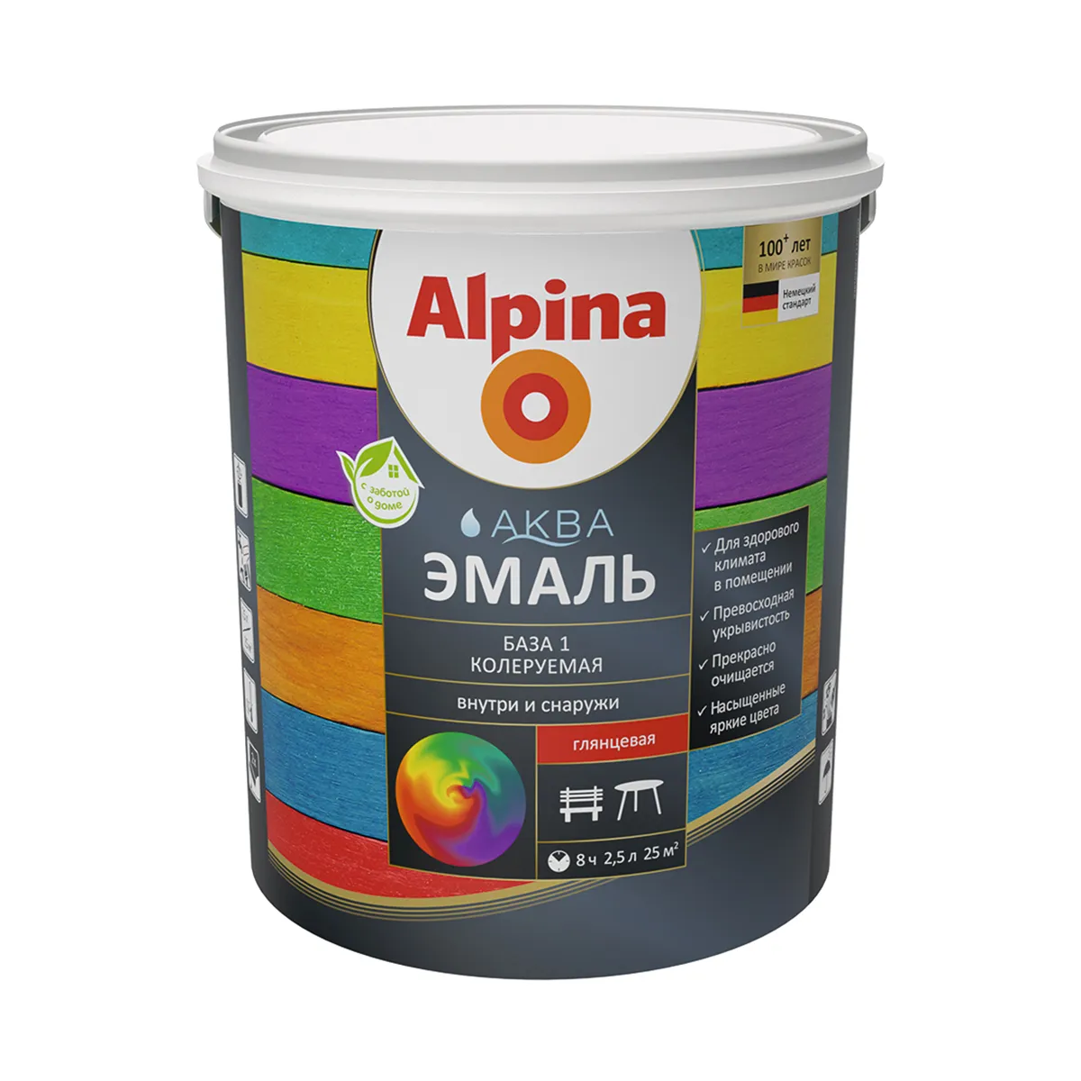 ЭМАЛЬ АКРИЛОВАЯ "АКВА" ПО МЕТАЛЛУ ГЛЯНЦ. БАЗА 1  БЕЛАЯ 2,5 Л (1) "ALPINA"