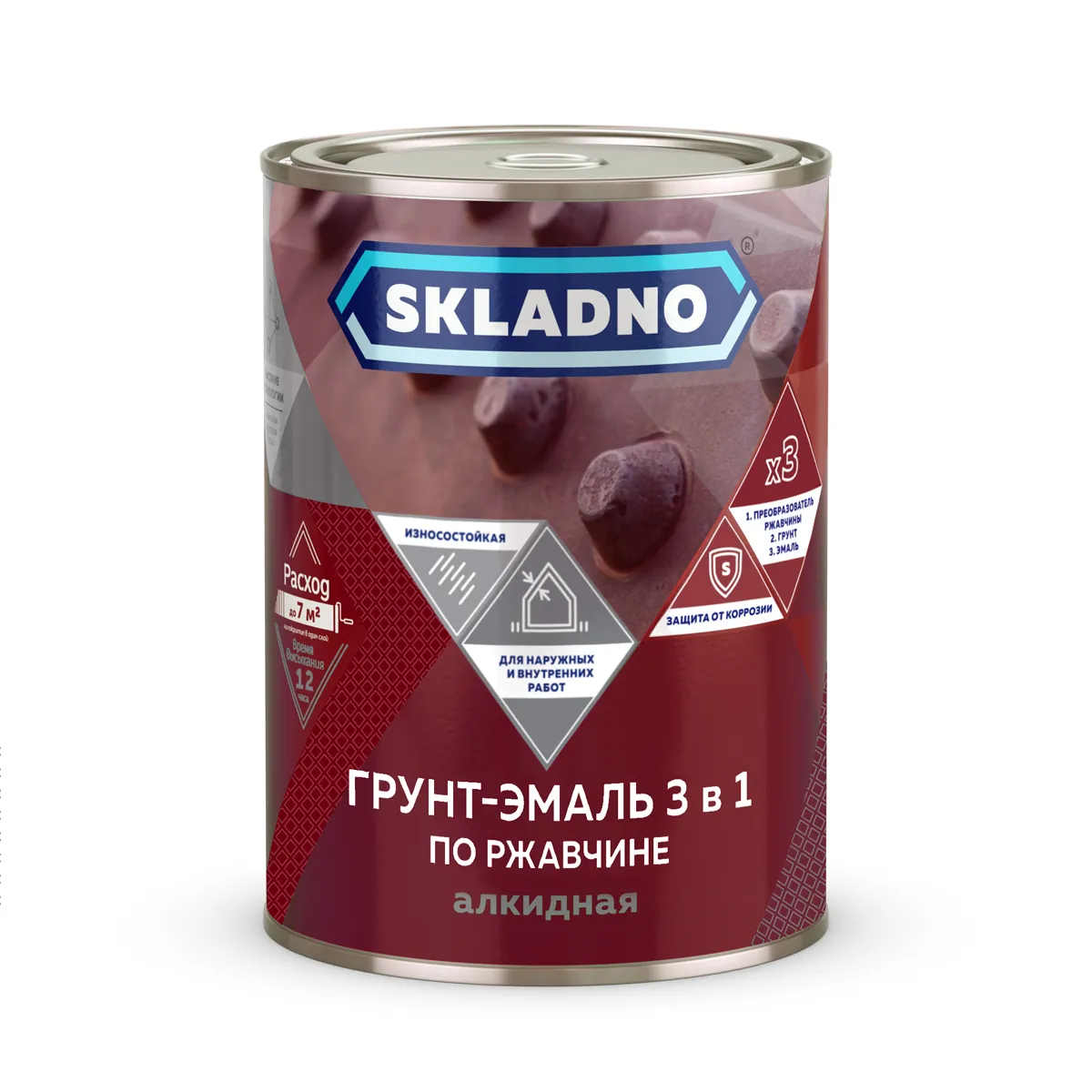 ГРУНТ- ЭМАЛЬ ПО РЖАВЧИНЕ "SKLADNO" 3 В 1 СИНИЙ 1,8 КГ (1/6)