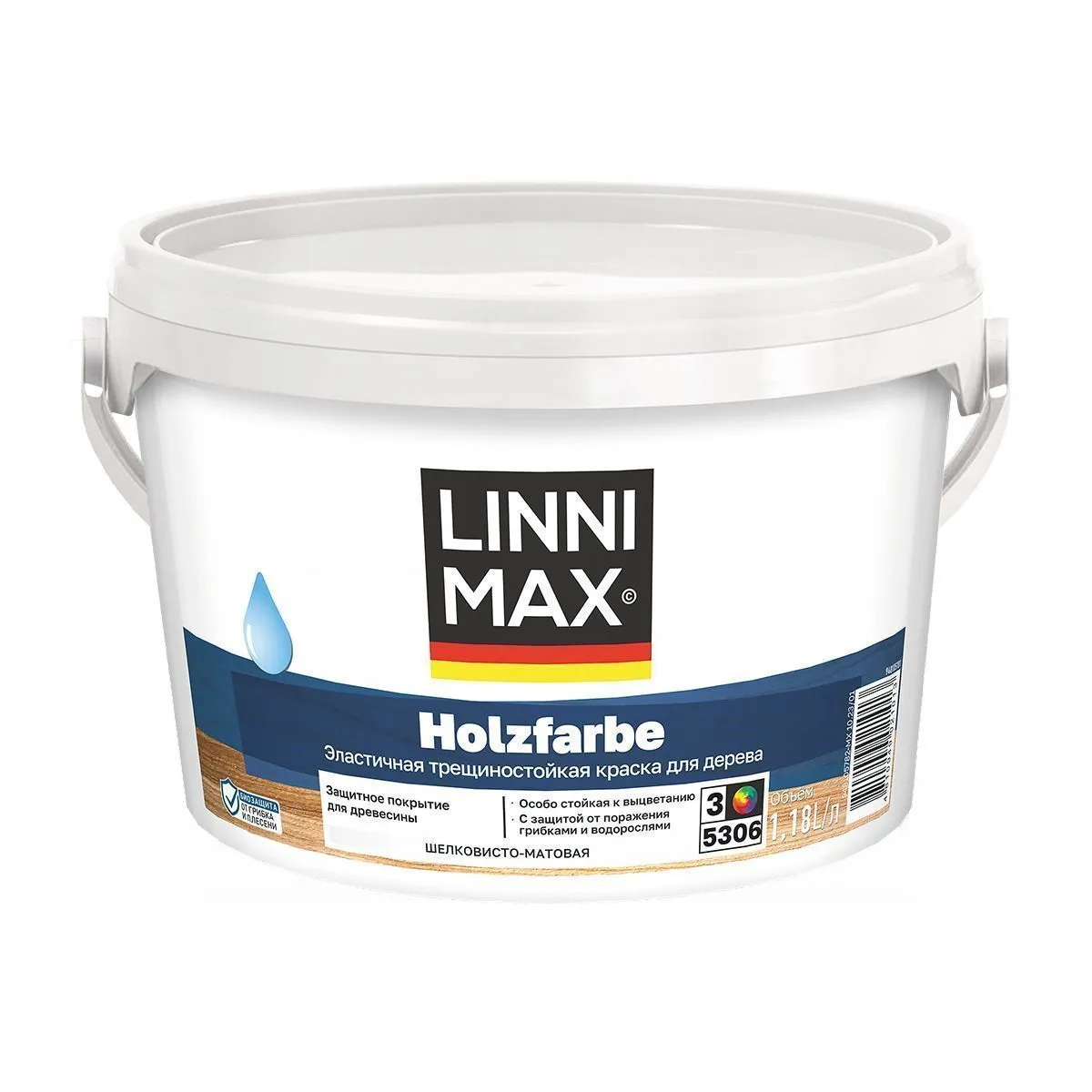 КРАСКА ПО ДЕРЕВУ "HOLZFARBE" БАЗА 3 (БЕСЦВЕТНАЯ) 1,18 Л (1) "LINNIMAX"
