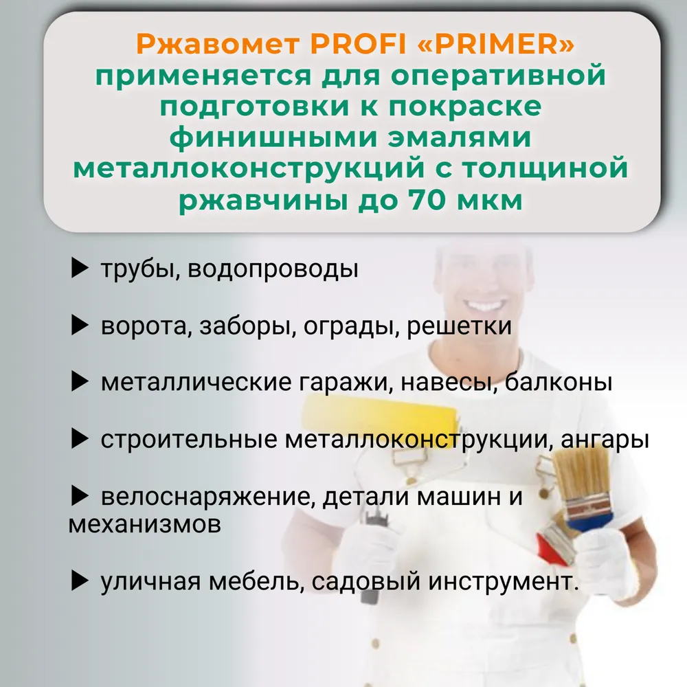 Ржавомет PROFI «PRIMER» (быстросохнущий фосфатирующий грунт для черных и цветных металлов)