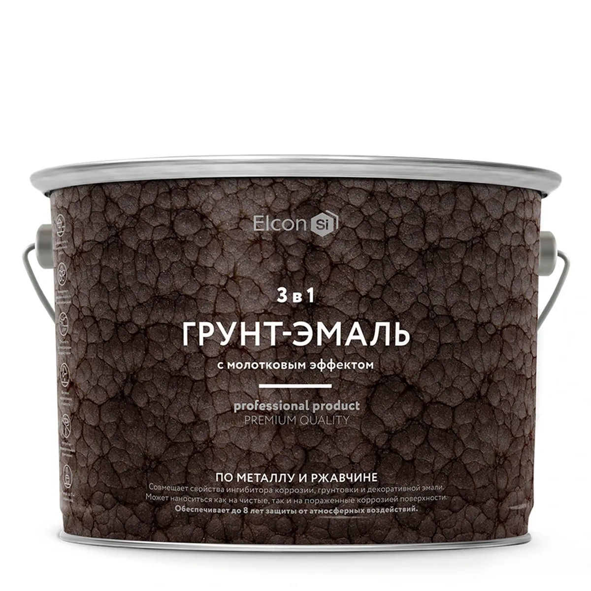 ГРУНТ-ЭМАЛЬ ПО РЖАВЧИНЕ 3 В 1 МОЛОТКОВАЯ ЗОЛОТО 2 КГ (1/4) "ELCON"