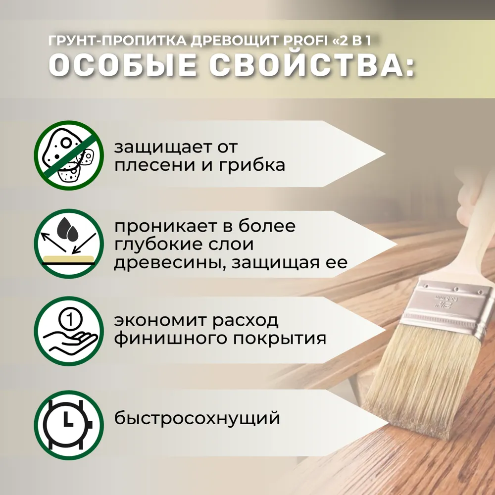 Древощит PROFI "2в1" (грунт-пропитка с защитой от плесени и грибка)