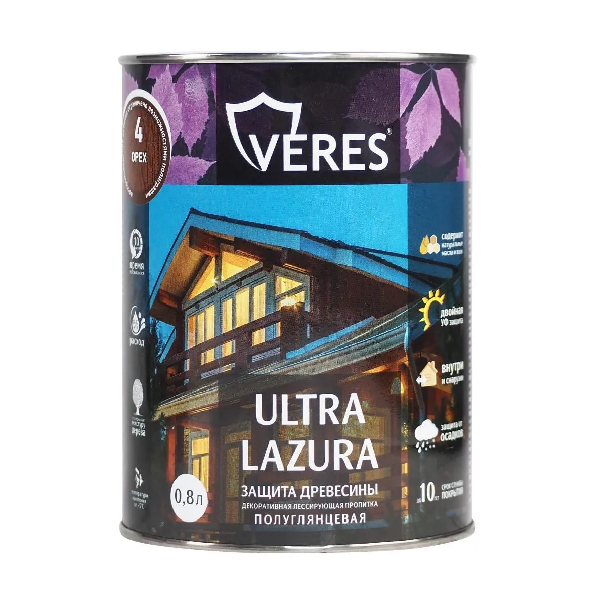 ВЕРЕС УЛЬТРА ЛАЗУРА № 4 ОРЕХ  0,8 Л (1/8) "VERES" VU-10