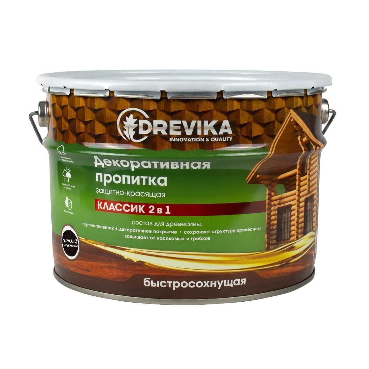 ПРОПИТКА ДЕКОРАТИВНАЯ "КЛАССИК 2 В 1" ПАЛИСАНДР 9 Л (1) "DREVIKA"