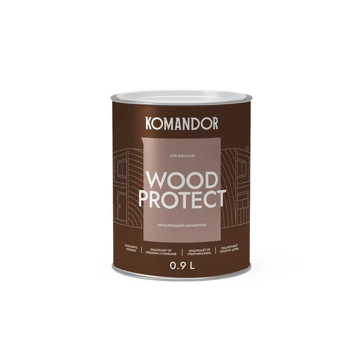 АНТИСЕПТИК ЛЕССИРУЮЩИЙ "WOOD PROTECT" 0,9 Л (1/6) "KOMANDOR"