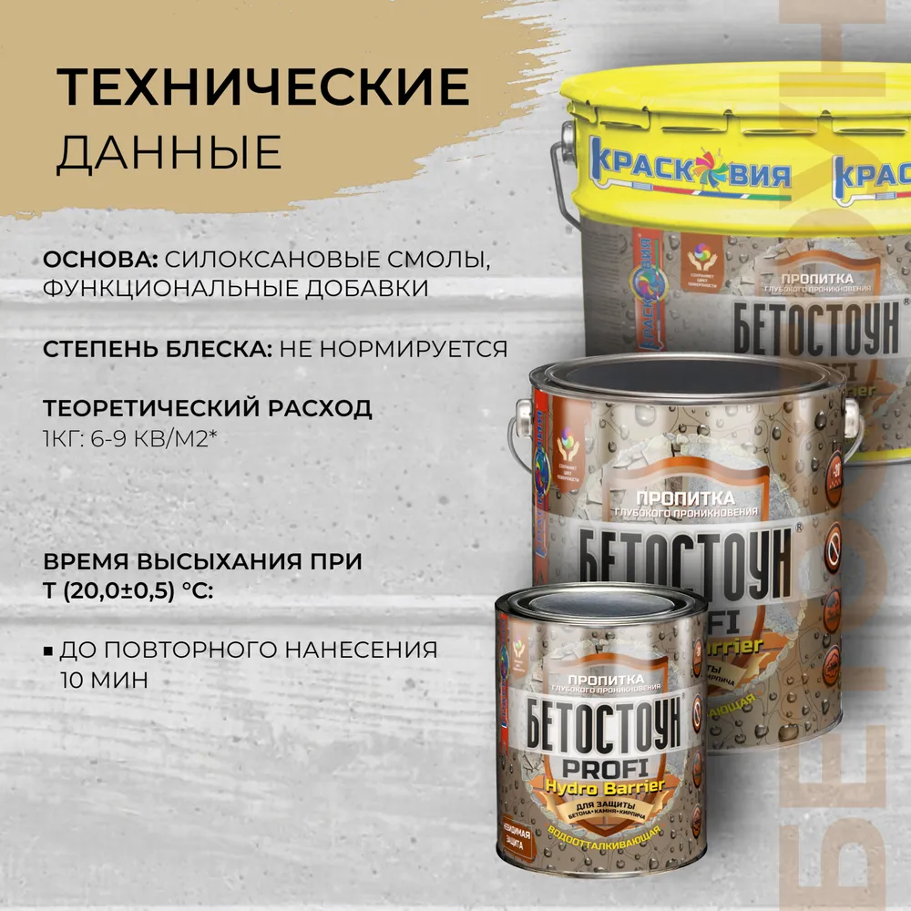Бетостоун PROFI «HYDRO BARRIER» (водоотталкивающая пропитка не изменяет цвет поверхности)