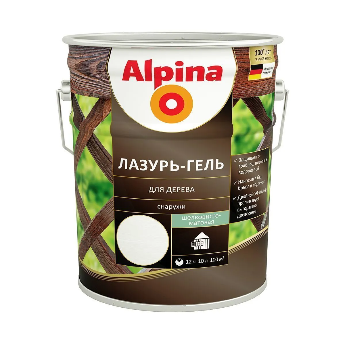 ЛАЗУРЬ-ГЕЛЬ ДЕРЕВОЗАЩИТНАЯ БЕЛАЯ 10 Л (1) "ALPINA"