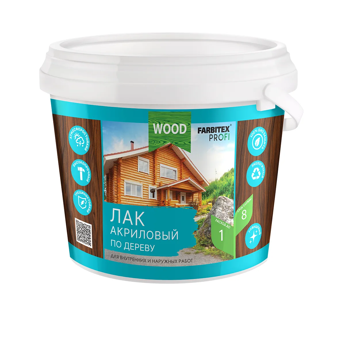 ЛАК АКРИЛОВЫЙ ПО ДЕРЕВУ УНИВЕРС. 0,9 Л (1/6) "FARBITEX PROFI WOOD"