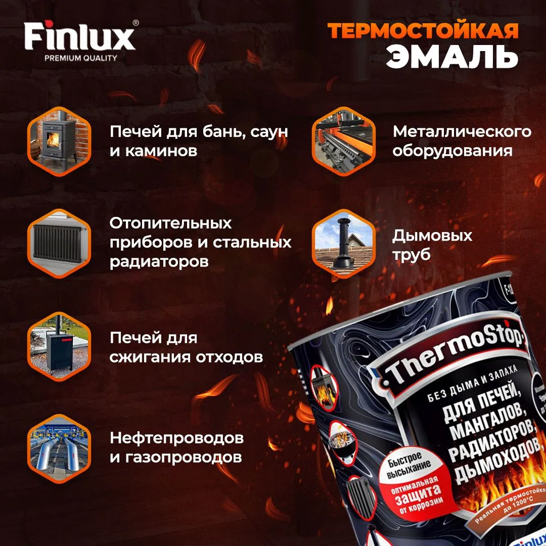 TermoStop Термостойкая эмаль без дымления Finlux F-1200 (Ral 1015, 0,25 кг, 400С)