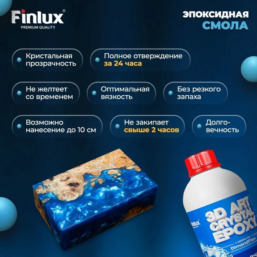 Эпоксидная смола для творчества Finlux ART без пузырьков Finlux ART 1135 3D OPTIK EPOXY DECOR с эффектом DiamondFlex