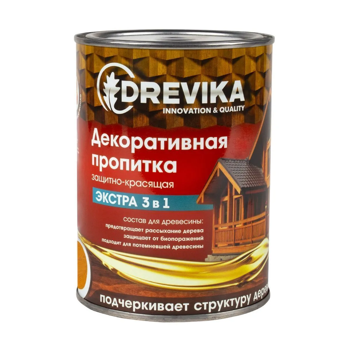ПРОПИТКА ДЕКОРАТИВНАЯ "ЭКСТРА 3 В 1" КАЛУЖНИЦА 0,8 Л (1/8) "DREVIKA"
